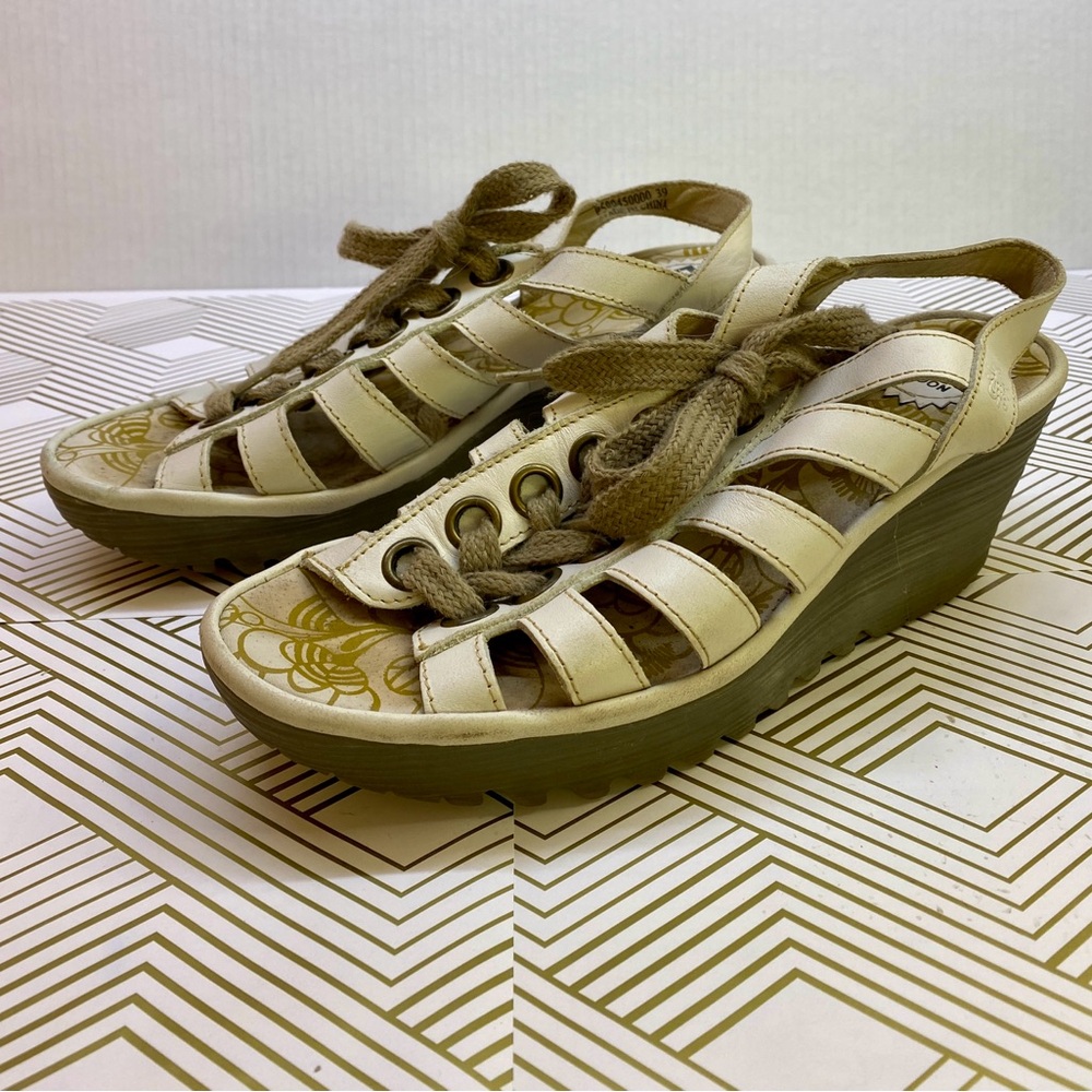 Fly London White Wedge Sandals
